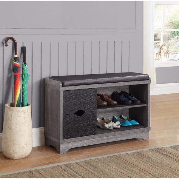 Accent Chests and Cabinets Sophisticated Shoe Cabinet With Leatherette Seat, Black Benzara