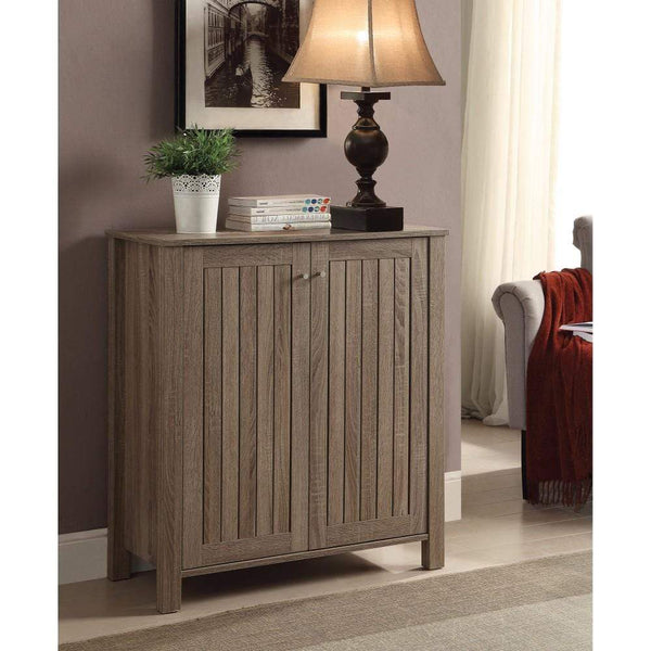 Accent Chests and Cabinets Sophisticated Wooden Shoe Cabinet, Gray Benzara