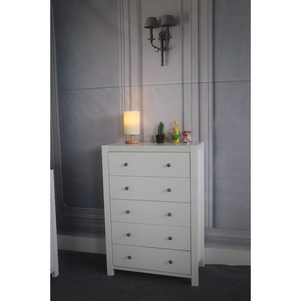 Accent Chests and Cabinets Spacious Gleaming White Finish 5 Drawer Storage Chest With Metal Glides. Benzara