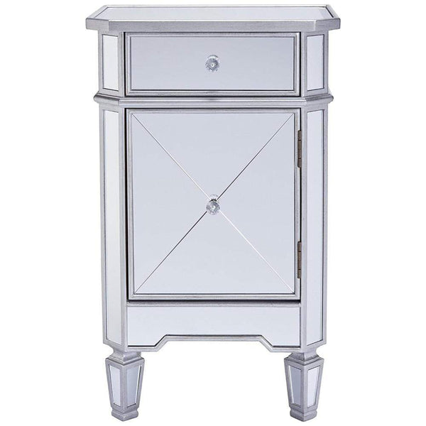 The Urban Port Single Drawer Mirrored Accent Cabinet, Silver