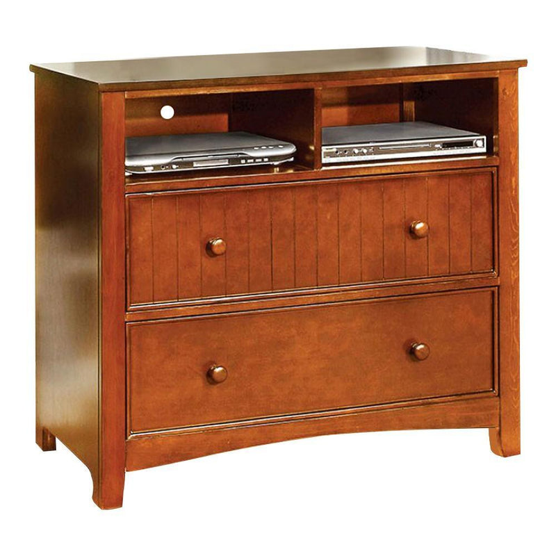 Transitional Style Wooden Media Chest, Oak Brown