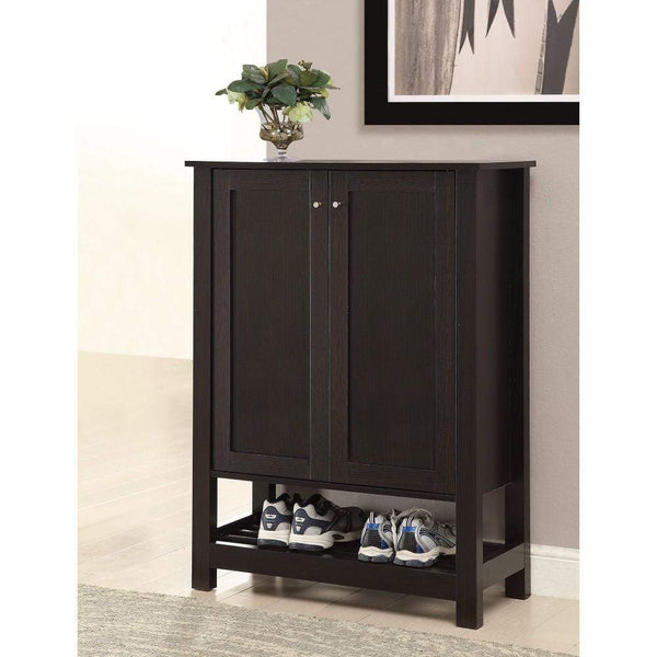 Transitional Wooden Shoe Cabinet With Shelves, Brown