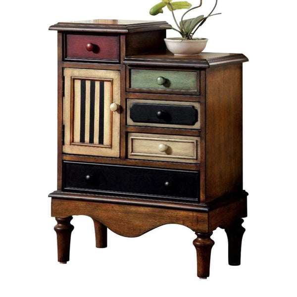 Accent Chests and Cabinets Vintage Style Accent Chest With 5 Drawers, Walnut Brown Benzara