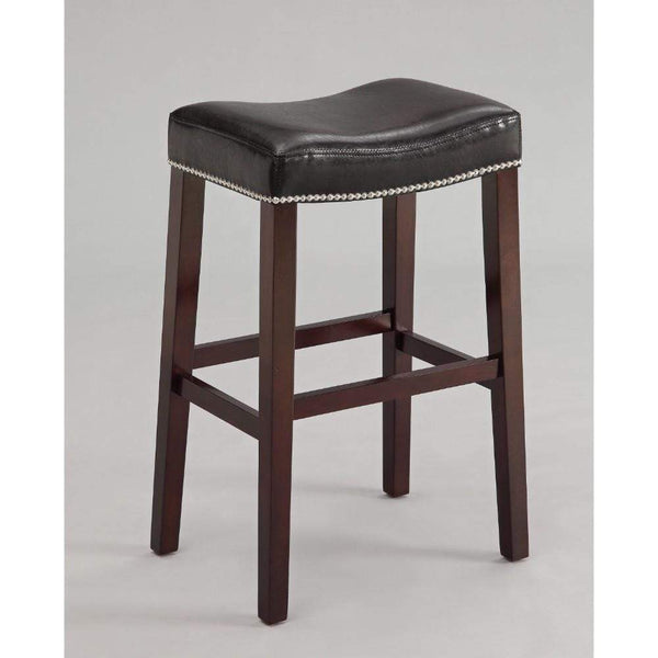 Accent Stools Polyurethane Upholstered Wooden Bar Stool, Set Of Two, Black and Brown Benzara
