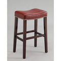 Accent Stools Polyurethane Upholstered Wooden Bar Stool, Set Of Two, Red and Brown Benzara