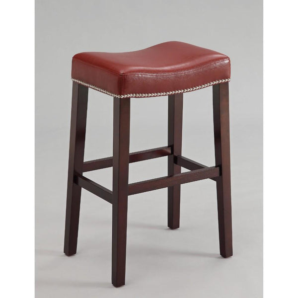 Accent Stools Polyurethane Upholstered Wooden Bar Stool, Set Of Two, Red and Brown Benzara