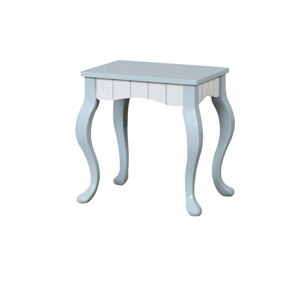 Accent Stools Solid Wood Two Tone Vanity Stool with Cabriole Feet, Blue And White Benzara