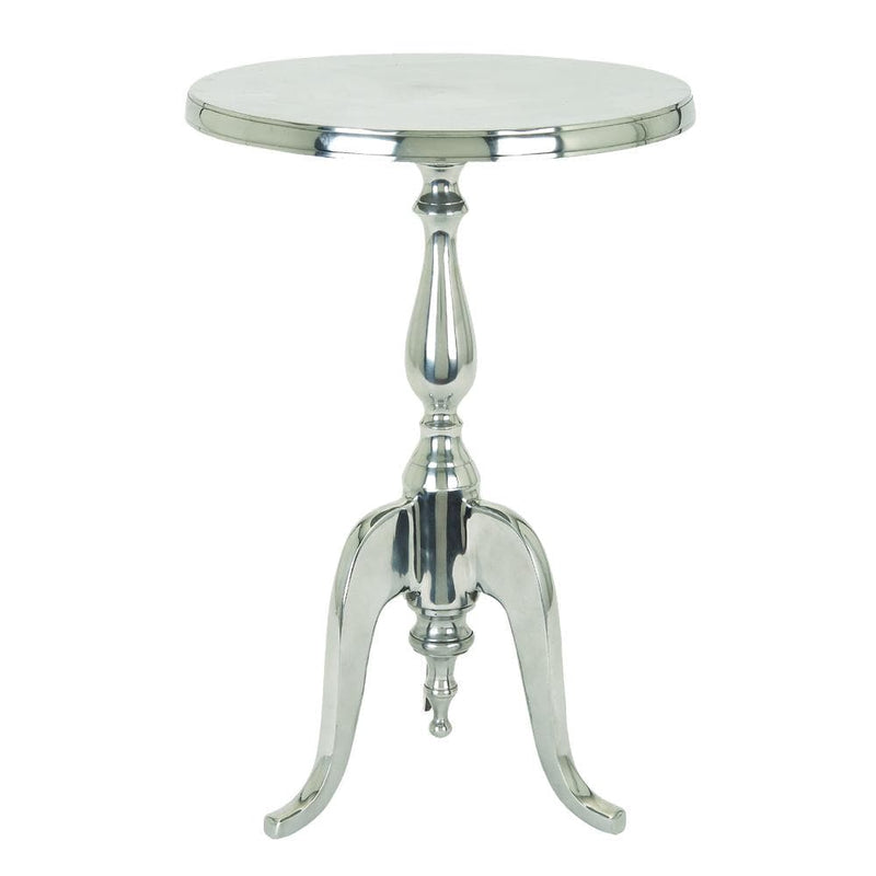 Traditional Style Aluminum Accent Table With Pedestal Base, Silver