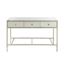 Accent Tables Rectangular Wood and Mirror Finish Sofa Table with 3 Drawers, Silver Benzara