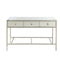 Accent Tables Rectangular Wood and Mirror Finish Sofa Table with 3 Drawers, Silver Benzara