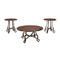 Accent Tables Scrolled Metal Base Tables with Round Wooden Top, Set of Three, Brown and Bronze Benzara