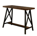 Wooden Counter Height Table With Angled Metal Legs, Black And Brown