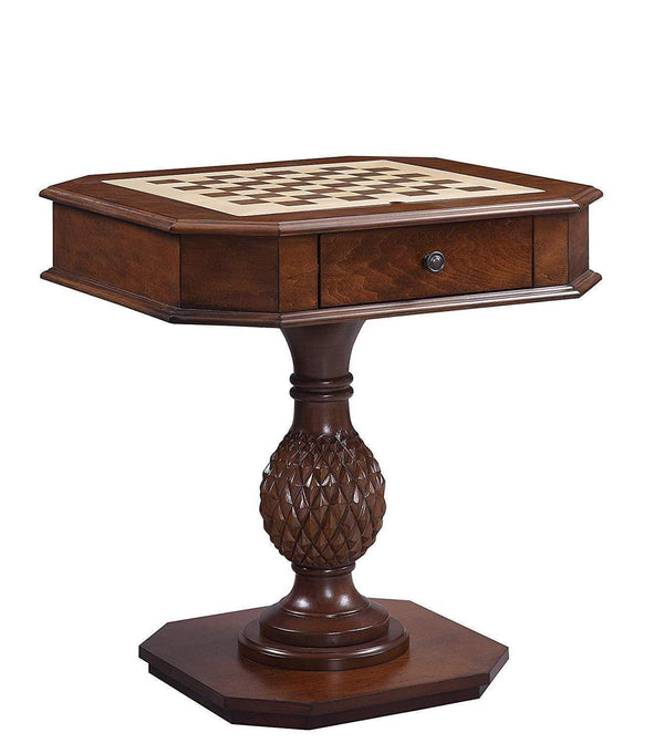 Wooden Game Table with Drawer and Reversible Game Tray, Brown