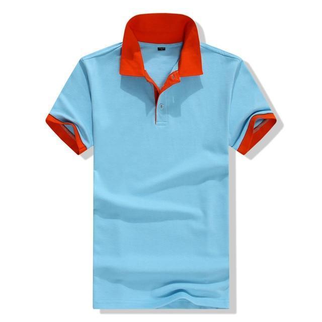 Accept custom diy logo New 2016 Polo Shirt For Men Designer Polos Men Cotton Men loose Short Sleeve Jerseys polo shirts t-Light blue and Orang-S-JadeMoghul Inc.