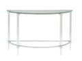 Acrylic and Metal Half Moon Sofa Table with Glass Top, Silver and Clear-Side and End Tables-Silver and Clear-Acrylic Metal and Glass-JadeMoghul Inc.