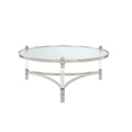 Acrylic and Stainless Steel Round Coffee Table with Glass Top, Silver and Clear-Coffee Tables-Silver and Clear-Acrylic Stainless Steel and Glass-JadeMoghul Inc.