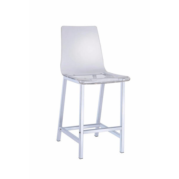 Acrylic Bar Height Stool with Chrome Base, Clear And Silver, Set of 2-Bar Stools and Counter Stools-Clear And Silver-Acrylic and Steel-Clear-JadeMoghul Inc.