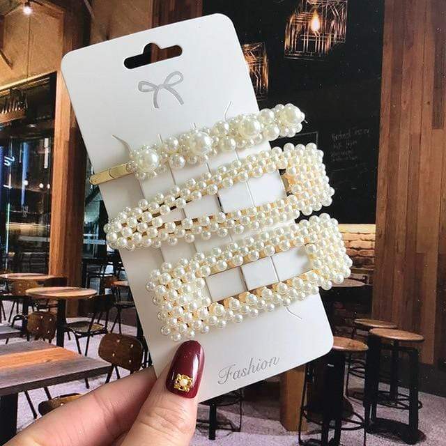 Acrylic Barrettes Headwear Pearl Hair Clip Sets For Women Fashion Geometric Hairpins Hair Accessories Headdress Girl Bobby Clip AExp