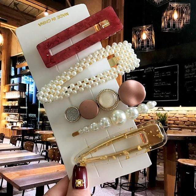 Acrylic Barrettes Headwear Pearl Hair Clip Sets For Women Fashion Geometric Hairpins Hair Accessories Headdress Girl Bobby Clip AExp