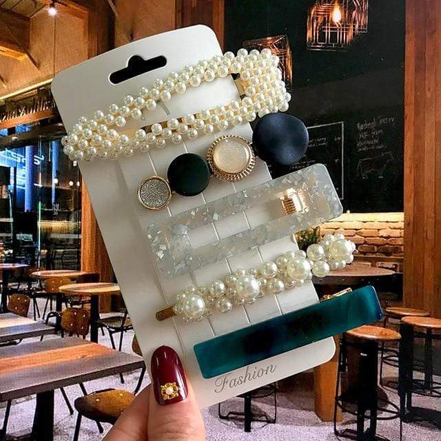 Acrylic Barrettes Headwear Pearl Hair Clip Sets For Women Fashion Geometric Hairpins Hair Accessories Headdress Girl Bobby Clip AExp