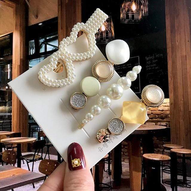 Acrylic Barrettes Headwear Pearl Hair Clip Sets For Women Fashion Geometric Hairpins Hair Accessories Headdress Girl Bobby Clip AExp