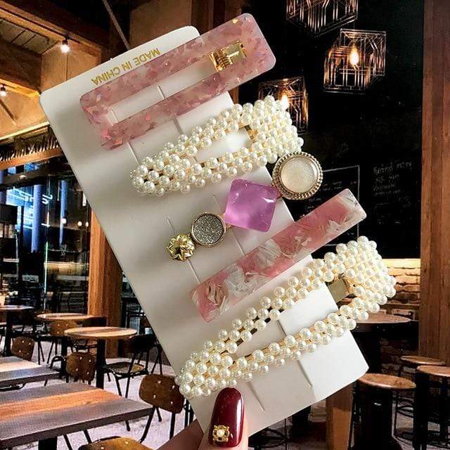 Acrylic Barrettes Headwear Pearl Hair Clip Sets For Women Fashion Geometric Hairpins Hair Accessories Headdress Girl Bobby Clip AExp