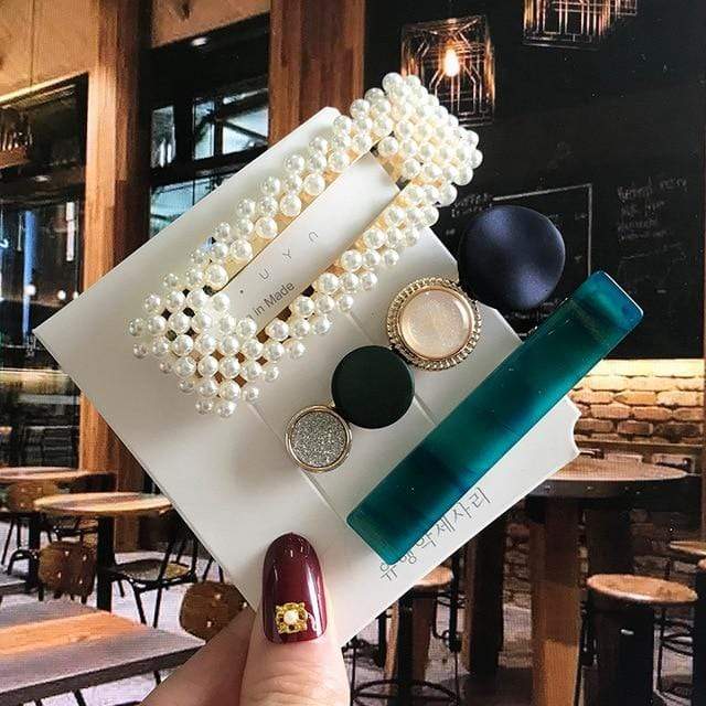 Acrylic Barrettes Headwear Pearl Hair Clip Sets For Women Fashion Geometric Hairpins Hair Accessories Headdress Girl Bobby Clip AExp