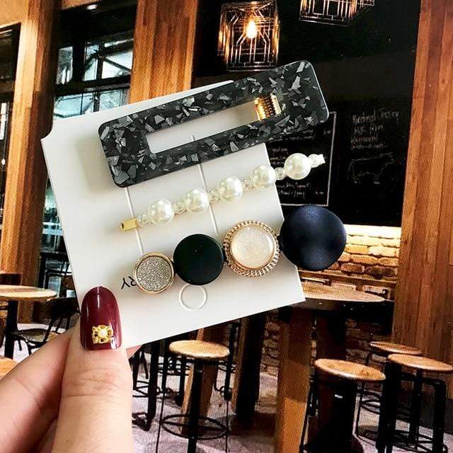 Acrylic Barrettes Headwear Pearl Hair Clip Sets For Women Fashion Geometric Hairpins Hair Accessories Headdress Girl Bobby Clip AExp