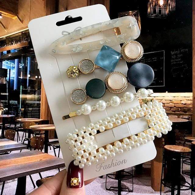 Acrylic Barrettes Headwear Pearl Hair Clip Sets For Women Fashion Geometric Hairpins Hair Accessories Headdress Girl Bobby Clip AExp