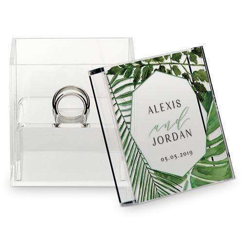 Acrylic Wedding Ring Box - Greenery Printing (Pack of 1)-Wedding Ceremony Accessories-JadeMoghul Inc.
