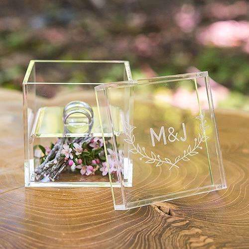 Acrylic Wedding Ring Box - Woodland Pretty Etching (Pack of 1)-Wedding Ceremony Accessories-JadeMoghul Inc.
