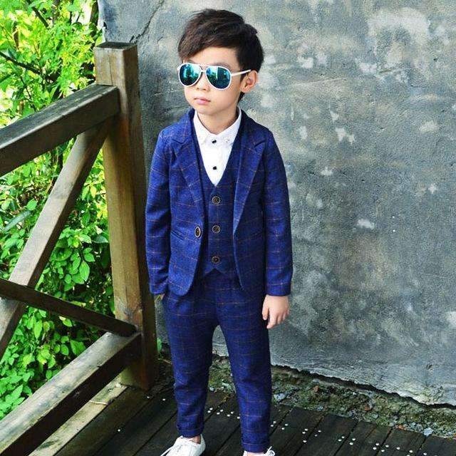 ActhInK 2017 New 3Pcs Boys Plaid Wedding Suit Brand England Style Gentle Boys Formal Tuxedos Suit Kids Spring Clothing Set, C157-blue-10T-JadeMoghul Inc.