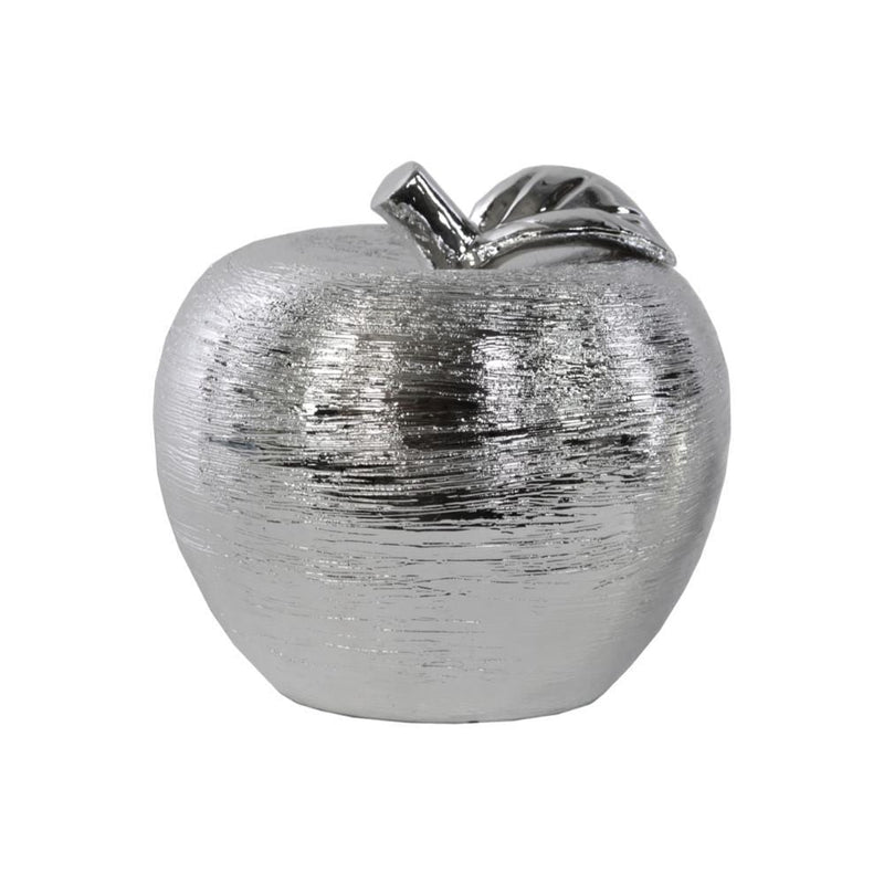 Action Figures and Statues Porcelain Apple Figurine In Combed Pattern, Large, Silver Benzara