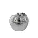 Action Figures and Statues Porcelain Apple Figurine In Combed Pattern, Small, Silver Benzara