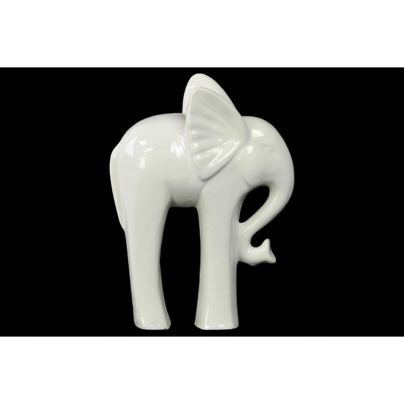 Action Figures and Statues Standing Ceramic Elephant Figurine With Long Legs, Glossy White Benzara