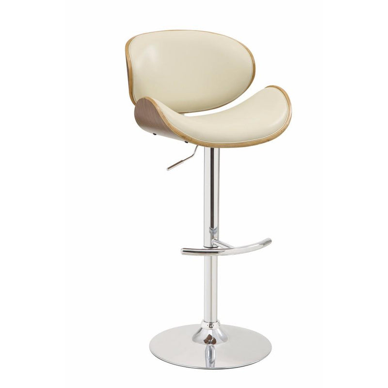 Adjustable Bar Height Stool, Cream & Walnut-Bar Stools and Counter Stools-Cream & Brown-Wood Leather & Metal-JadeMoghul Inc.