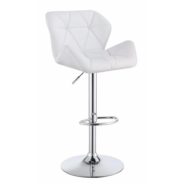 Adjustable Bar Stool with Chrome Base, White ,Set of 2-Bar Stools and Counter Stools-White And Silver-Metal & Fabric-Silver-JadeMoghul Inc.