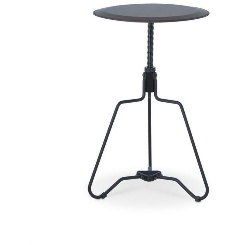 Adjustable End Table with Leatherette Upholstered Top and Metal Tripod Base, Brown and Black-Side and End Tables-Brown and Black-Metal Wood and Faux Leather-JadeMoghul Inc.