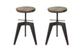 Adjustable Height Stools with Pine Wood Seat and Tripod Style Iron Base, Gray and Brown, Pack of Two