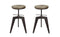 Adjustable Height Stools with Pine Wood Seat and Tripod Style Iron Base, Gray and Brown, Pack of Two