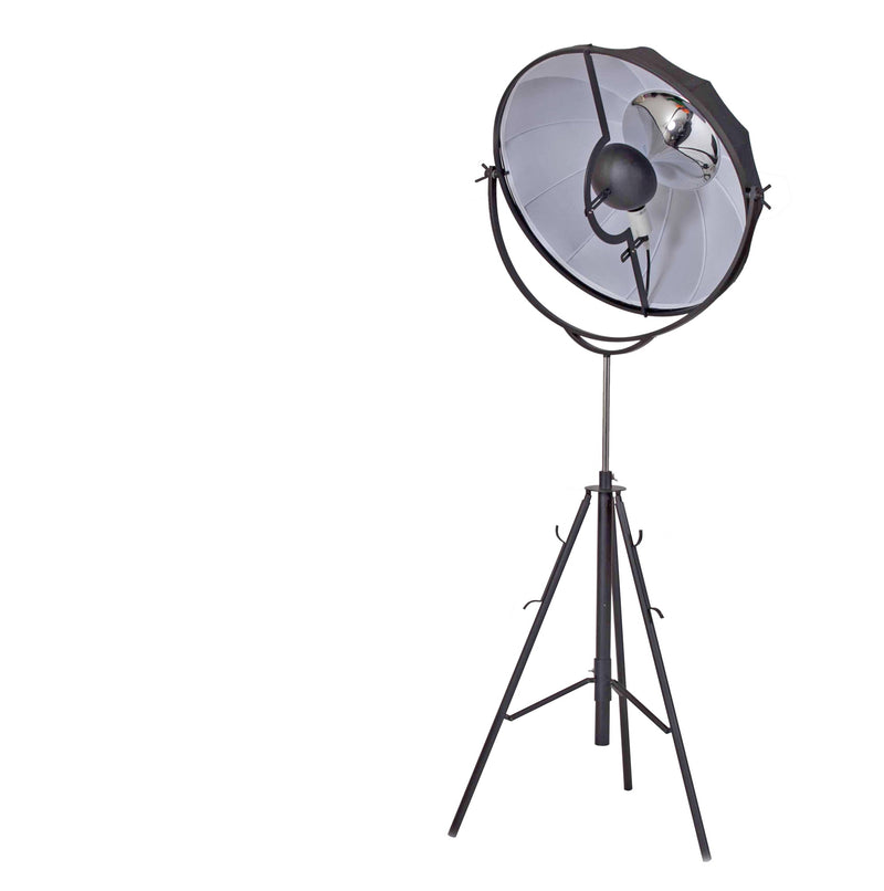 Adjustable Metal Floor Lamp with Fabric Shade and Tripod Feet, Large, Black-Floor Lamp-Black-Metal and Fabric-JadeMoghul Inc.