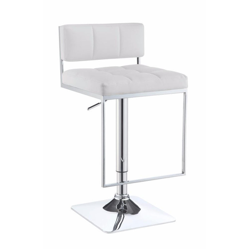 Adjustable Modern Metal Bar Stool, White & Silver-Bar Stools and Counter Stools-White And Silver-Leather & Metal-Chrome-JadeMoghul Inc.