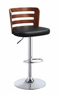 Adjustable Stool with Swivel, Black & Walnut Brown-Bar Stools and Counter Stools-Black & Walnut Brown-PU Wood Metal Gas Lift-JadeMoghul Inc.