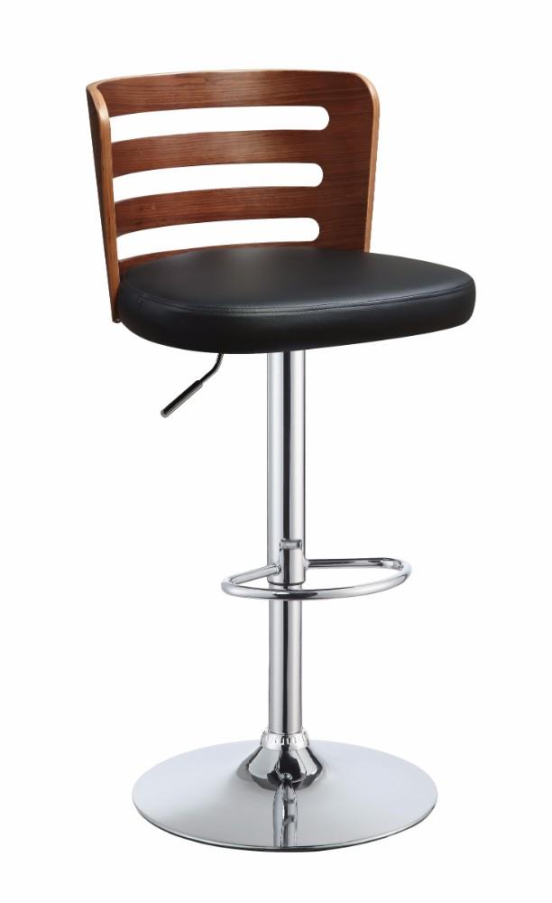 Adjustable Stool with Swivel, Black & Walnut Brown-Bar Stools and Counter Stools-Black & Walnut Brown-PU Wood Metal Gas Lift-JadeMoghul Inc.