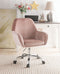 Adjustable Velvet Upholstered Swivel Office Chair with Slopped Armrests, Pink and Silver-Office Chairs-Pink and Silver-Metal, velvet , Engineered Wood-JadeMoghul Inc.