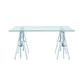 Adjustable Writing Desk with Sawhorse Legs, Clear And Silver-Desks and Hutches-Clear And Silver-Metal-JadeMoghul Inc.