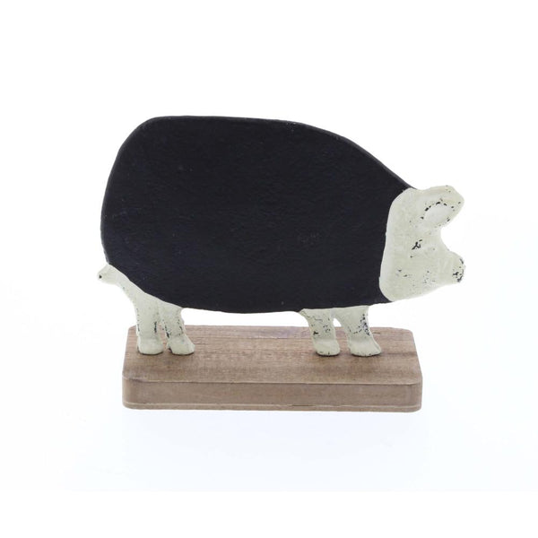 Adorable Metal Wood Pig Chalkboard-Decorative Objects and Figurines-Black & White-Iron Firwood-JadeMoghul Inc.