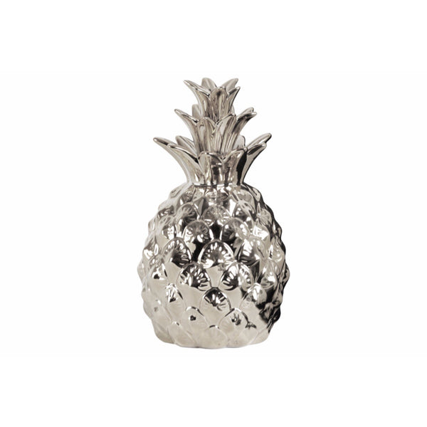 Adorning Ceramic Pineapple Figurine- Silver- Benzara-Decorative Accessories-Silver-Ceramic-JadeMoghul Inc.