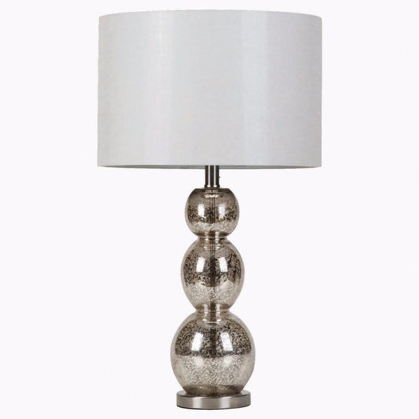 Adorning Metallic Table Lamp, White And Silver-Table & Desk Lamp-White And Silver-Metal-JadeMoghul Inc.