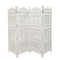 Aesthetically Carved 4 Panel Wooden Partition Screen/Room Divider, Distressed White-Screens and Room Dividers-White-Mango Wood-JadeMoghul Inc.